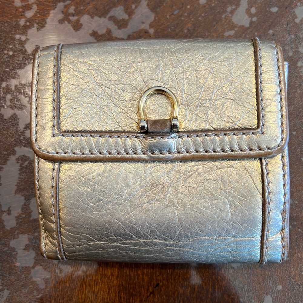 Burberry Horsebit Gold Wallet with plaid lining